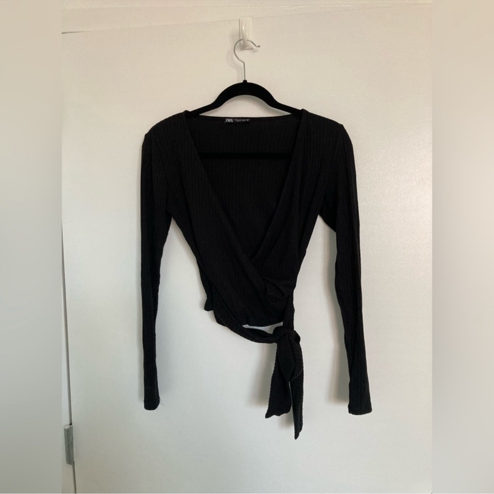 Zara Long sleeve wrap tie sweater shirt